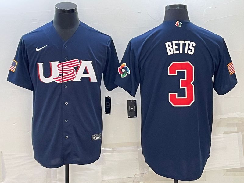 Men 2023 World Cub USA #3 Betts Blue Nike MLB Jersey7->more jerseys->MLB Jersey